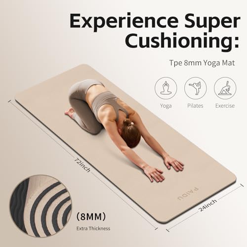 PAIDU Yoga Mat 8mm Super Thick TPE Fitness Mat | SGS Certified | Non-Slip, Odorless & Tear-Resistant | Unisex with Strap |...