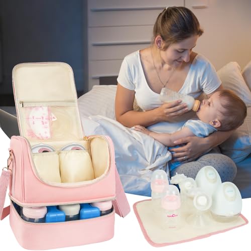 Jaffzora Wearable Breast Pump Bag with Cooler Compartment Fits for Willow/Elvie/Momcozy M5/S12 Pro/Medela, Breast Milk Tra...