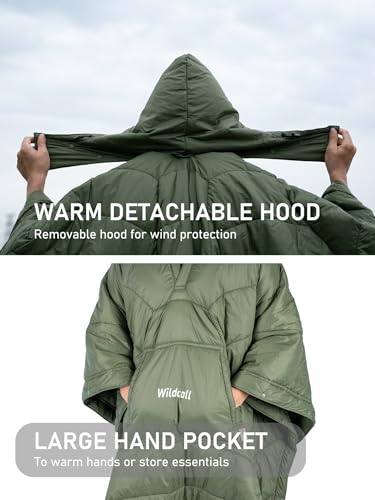 WildCall Hooded Camping Blanket with 3M Thinsulate Insulation Wearable Poncho Blanket Ultralight Foldable Quilt Sleeping B...