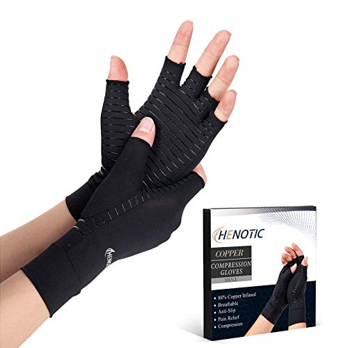 HENOTIC Copper Arthritis Gloves for Women Men, Fingerless Breathable & Moisture Wicking Arthritis Compression Gloves for R...