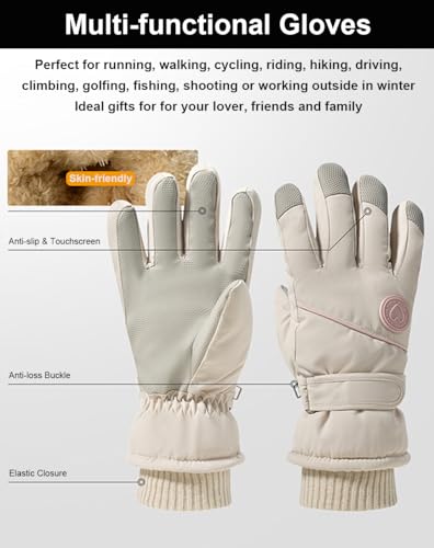 SUJAYU Winter Snow Gloves Ski Gloves Women Waterproof, Touchscreen Warm Glove for Ski Snowboard Snowmobile in Cold Weather