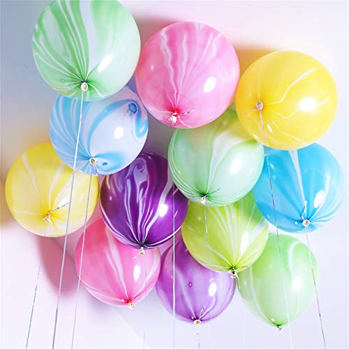 Rainbow Tie Dye Balloons 100PCS 12 Inch Agate Marble Latex Swirl Balloons For Tie Dye Birthday Party Supplies,Candyland,Ba...