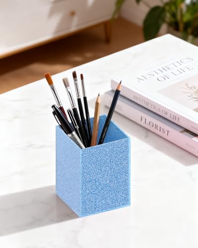 Luminzo Blue Glitter Acrylic Pen Holder, Acrylic Makeup Brush Storage Organizer, Pencil Pen Holder for Desk, Modern Deskto...