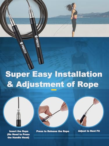 FEECCO Speed Jump Rope - Quick Rope Adjustment, Metal Handles with Silicone Grip