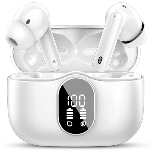 Wireless Earbuds, Bluetooth 5.4 Headphones Bass Stereo, Ear Buds with Noise Cancelling Mic, LED Display in Ear Earphones C...