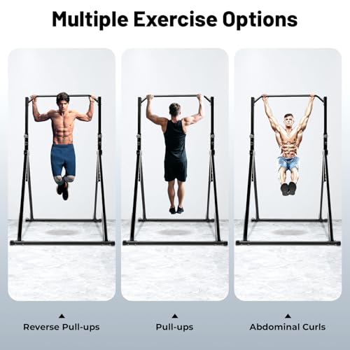 Foldable Power Tower Pull Up Bar, Height Adjustable Dip Station for Home Gym, Multi-Function Fitness Equipment for Strengt...