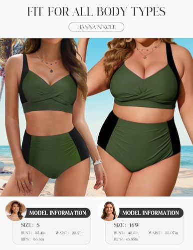 Hanna Nikole Womens High Waisted Bikini Sets Tummy Control Swimsuit Ruched Two Piece Bathing Suit