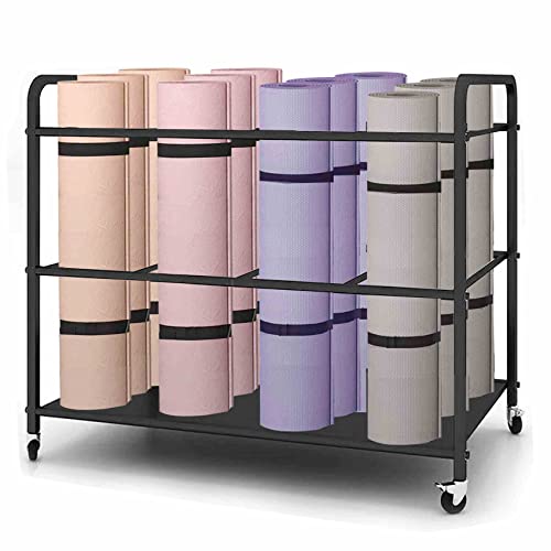 Arlifo Yoga Mat Storage Rack Basket Workout Equipment Home Gym Storage Rack with Wheels Yoga Mat Holder Exercise & Fitness...