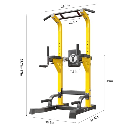 SogesHome Power Tower Pull Up Bar Dip Stand, 10 Adjustable Height Free Standing Assistive Trainer Dip Station, Multi-Funct...
