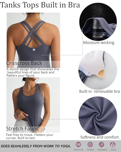 RUNNING GIRL Tank top with Built in Bra for Women,Compression Shirts Crisscross Back Workout Yoga Tops
