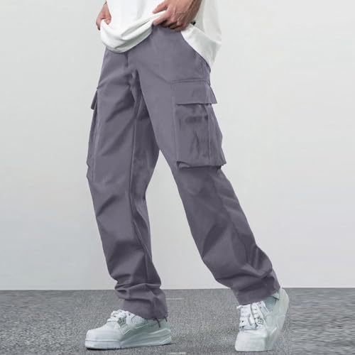 Casual Cargo Pants for Men Workout Adjustable Waistband Hiking Athletic Pants Loose Baggy Straight Leg Breathable Trousers