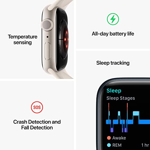 Apple Watch Series 8 [GPS 41mm] Smart Watch w/Starlight Aluminum Case with Starlight Sport Band - M/L. Fitness Tracker, Bl...