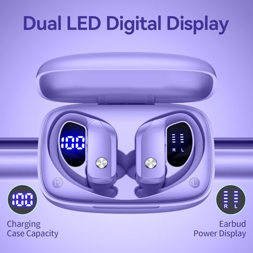 bmani Ear Buds Wireless Earbuds Bluetooth Headphones with 80H Playtime LED Display Case, Over-Ear Hook with Mic, Stereo So...
