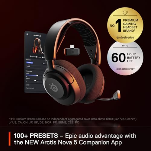 SteelSeries Arctis Nova 5 Wireless Multi-System Gaming Headset — Neodymium Magnetic Drivers — 100+ Audio Presets — 60 HR B...