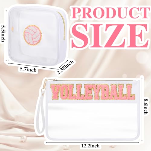 Sunnymove 2 Pcs Pink Volleyball Cosmetic Bag Gifts Sport Cheer Makeup Bags Clear PVC Waterproof Toiletry Zipper Travel Pou...
