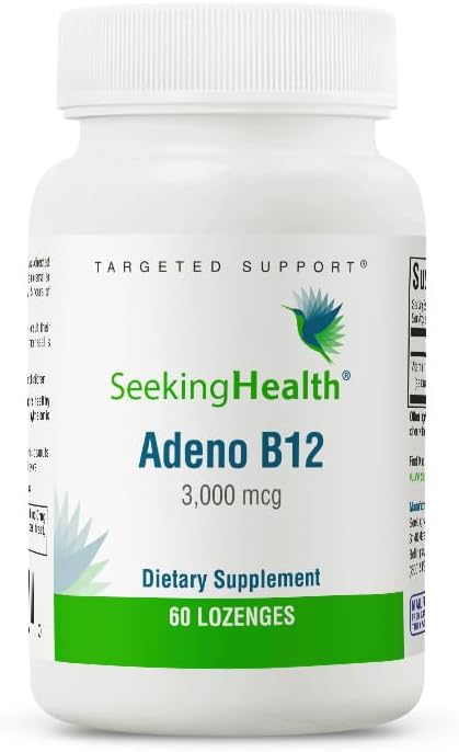 Seeking Health Adeno B12, 3000 mcg Adenosylcobalamin, Methyl-Free Vitamin B12 to Support Energy and Mood, Methylation Support, Naturally Sweetened, Vegan and Vegetarian (60 lozenges)*