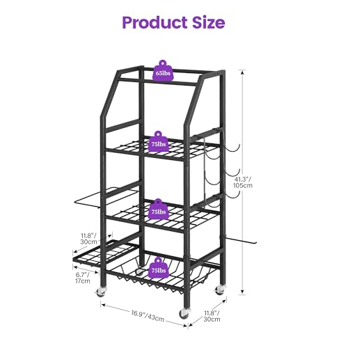 Homeiju Dumbbell Rack, Weight Rack for Home Gym, Yoga Mat Storage Holder with Lockable Wheels, Dumbbell Stand with Hooks, ...