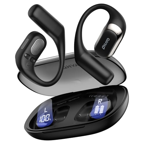 Open Ear Headphones,Over Ear Earbuds with Ergonomic Earhook,Bluetooth Headphones 5.4 with Smart Digital Display,40H Playti...