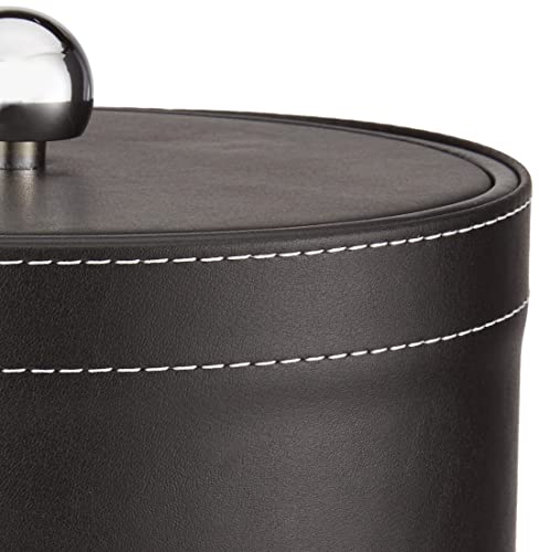 Kraftware Ice Bucket with Stitched Handle, Fabric Lid and Chrome Astro Ball Knob, Black - 3 Quart