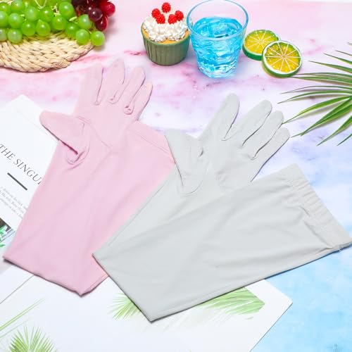 Jecery 2 Pairs UV Long Sun Gloves Women's Sunblock Driving Gloves Non Slip Full Finger Arm Sun Protective for Outdoor Sports