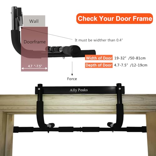 Ally Peaks Pull Up Bar for Doorway | Thickened Steel Max Limit 440 lbs Upper Body Fitness Workout Bar| Multi-Grip Strength...