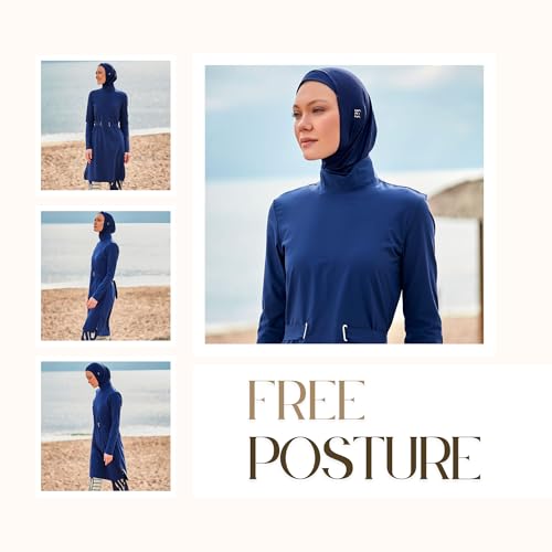 Islamic Full-Length Modest Swimsuit for Muslim Women | 4 PCS Burkini Set Top Pants Cap Bustier | Long Sleeve Rash Guard