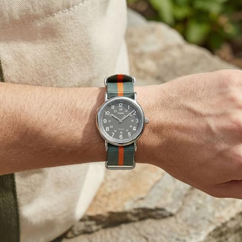Timex Weekender 38mm Unisex Analog Watch | INDIGLO Backlight | Adjustable Durable Nylon Fabric Slip Through Strap | 24 Hou...