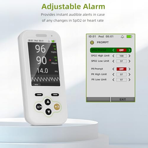 Handheld Pulse Oximeter with Real-Time Alarm -Continuous Adult Finger Spot Checks and Adjustable SpO2 level alarm