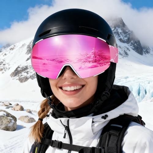 JQF Gear Ski Goggles Over Glasses Snow/Snowboard Goggles OTG Magnetic Full Revo for Men Women Adult UV Protection