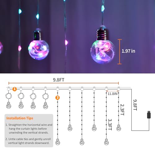 Color Changing Wishing Ball Curtain Lights, 9.8 x 3.3 FT RGB LED Fairy Light with Remote App Control, Music Sync Window Ba...
