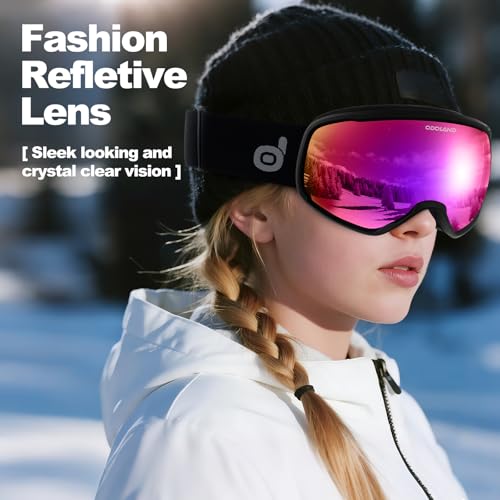 Odoland Photochromic Ski Goggles for Sunny and Cloudy Days, Anti-Fog OTG UV Protection Snowboard Goggles for Men Women Youth