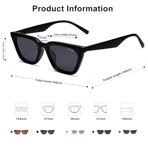 SOJOS Polarized Narrow Square Cateye Sunglasses for Women Retro Trendy Driving Glasses SJ2169