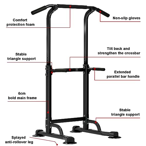SogesHome Power Tower Pull Up Bar and Dip Station, Height Adjustable Dip Stand Exercise Machine for Home Gym, Multi-Functi...