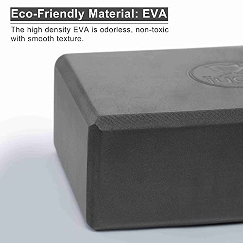 IUGA Yoga Blocks 2 Pack With Strap Non Slip High Density 9"x6"x3" Solid & Cork Yoga Block With Yoga Strap to Improve Stren...