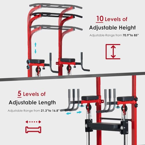 SogesPower Power Tower Dip Station Pull Up Bar for Home Gym Multi-Function Adjustable Height Strength Training Workout Equ...