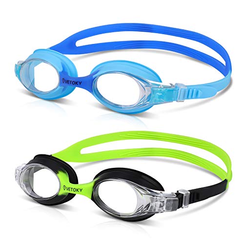 VETOKY Kids Swim Goggles, Pack of 2 Anti Fog Swimming Goggles UV Protection Clear No Leaking for Child and Youth Ages 3-12