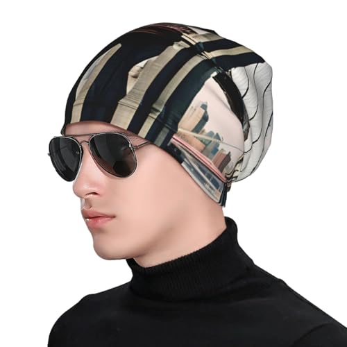 bnvaab Brooklyn Bridge S Print Beanie Hat for Men and Women Stretchy Slouchy Winter Warm Cap Headwear Accessory Black