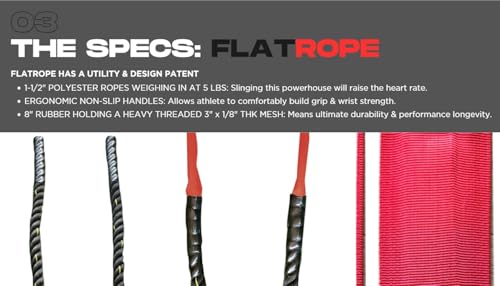 Patented FLATROPE 5lb Weighted Jump Rope, Heavy Flat-Mesh Design to Reduce Ankle Injury, Adjustable Strength-Training Rope...