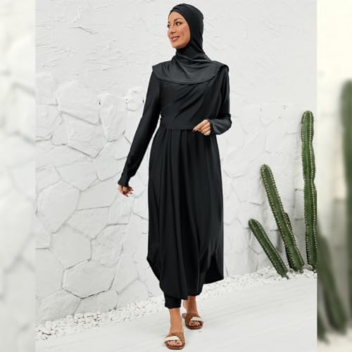 Muslim Swimsuits for Women Swimwear Long Sleeve Burkini Full Cover Swimsuit Hijab Rash Guard, 3pcs Set