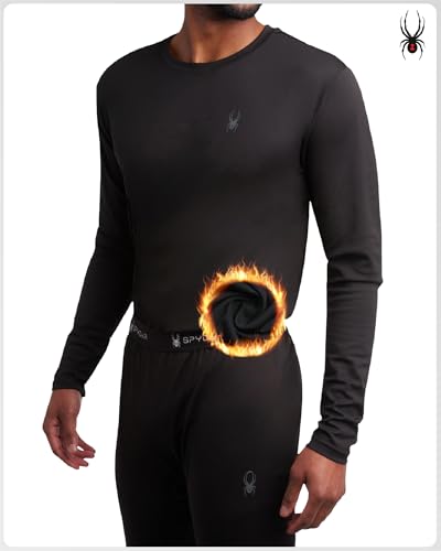 Spyder Mens Thermal Top and Bottom Set - 2 Piece Fleece Lined Thermal Shirts for Men and Long Johns Leggings Base Layer Set
