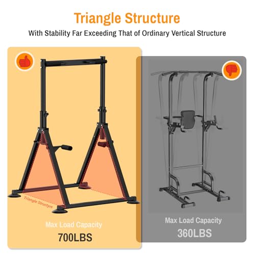 Foldable Power Tower Dip Station Pull Up Bar, Multifunction Triangular Structure Pull Up Station Home Gym Strength Trainin...