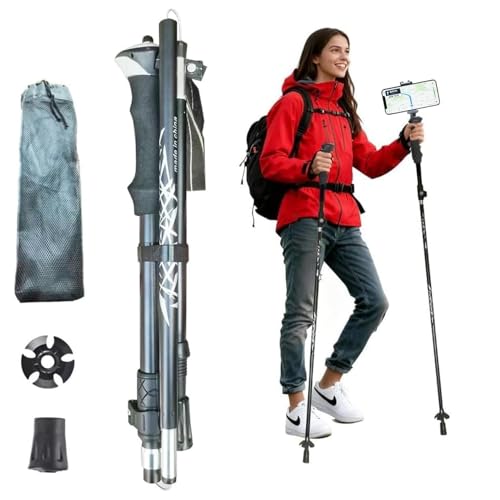 QIYUANCHUANG Collapsible/Foldable Camera & Phone Mount Ready Trekking Poles - Ultra-Portable for Travel & Hiking, Lightwei...