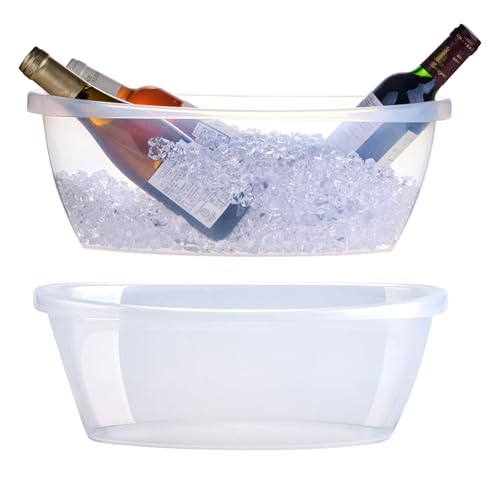 AiSmRu 2 Pack Large Ice Buckets for Parties, 5L Oval Plastic Champagne Wine Cooler Beer Chiller Bucket Beverage Tub for Mi...