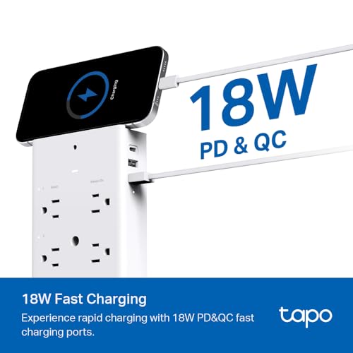 TP-Link Tapo Smart Plug Outlet Extender, Surge Protector, 18W Fast Charging, 3 Individual Smart Outlets, 1x USB-C & 2X US...