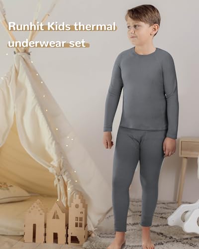 Runhit Boys Thermal Underwear Set Youth Kids Long Johns Boy Base Layer Soft Thermal Pants Fleece Lined Long Sleeve Shirt