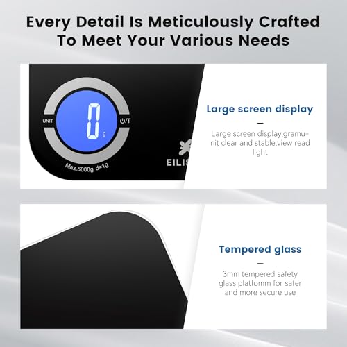 EILISON Smart Kitchen Scale with Bluetooth App, High-Precision Digital Food Scale for Baking, Cooking & Diet, 8000 Food Da...