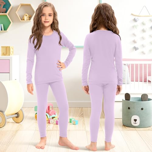 Silkfly 3 Set Girls Thermal Underwear Soft Winter Thermal Top and Bottom with Fleece Lined Base Layer for Girls