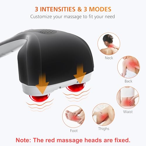 Snailax Cordless Handheld Back Massager with Heat, Deep Tissue Percussion Massager, 3 Sets of Dual Pivoting Heads,Recharge...