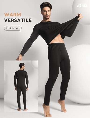Long Johns Thermal Underwear for Men with Fleece Lined,Base Layer Top and Bottom Set for Cold Weather