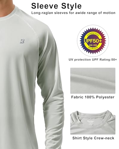 Roadbox Mens UPF 50+ UV Sun Protection Shirts Outdoor Long Sleeve SPF Rash Guard for Fishing Hiking Swimming Running